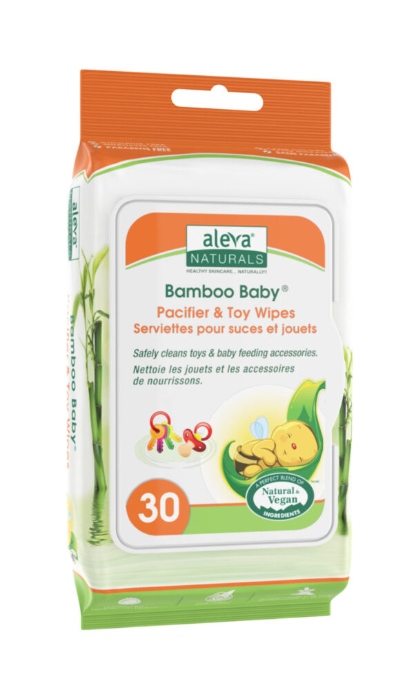 Aleva Naturals Bamboo Baby pacifier and toy wipes 30 count