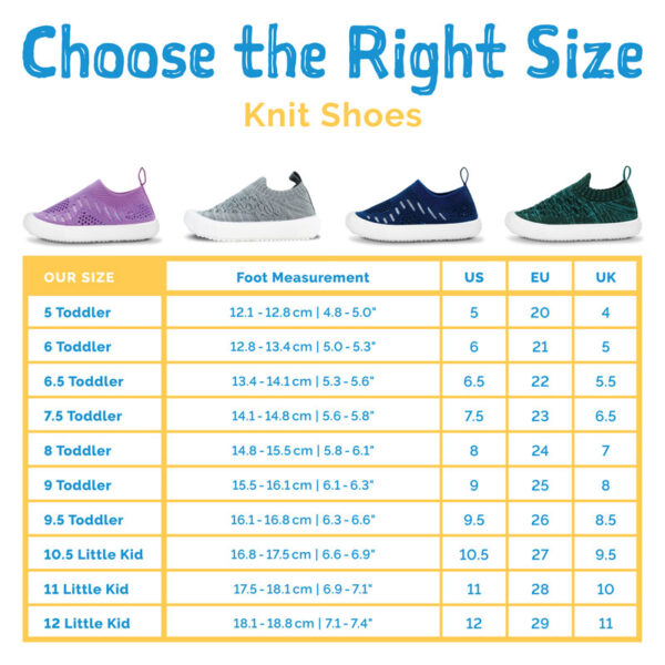Jan & Jul knit shoes for toddlers and kids - size chart