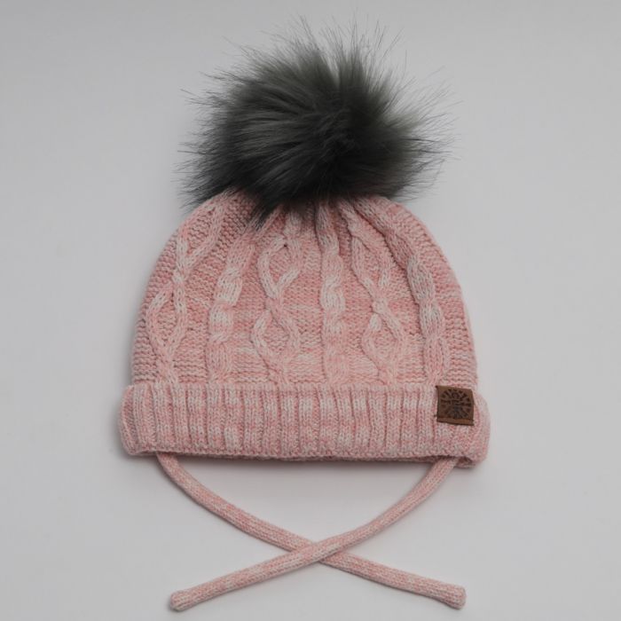 Calikids Knit pom pom hat with string - pink 1