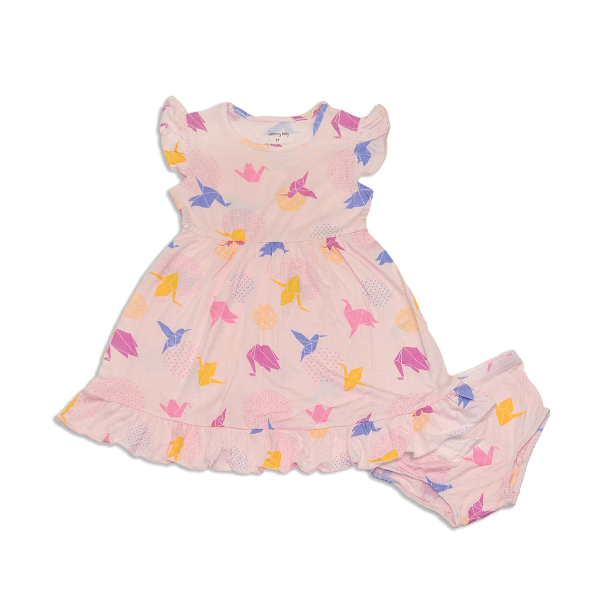 Silkberry baby bamboo ruffle dress with bloomer - origami print
