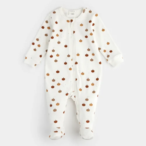 Petit Lem Pumpkin Off-White Footed Sleeper