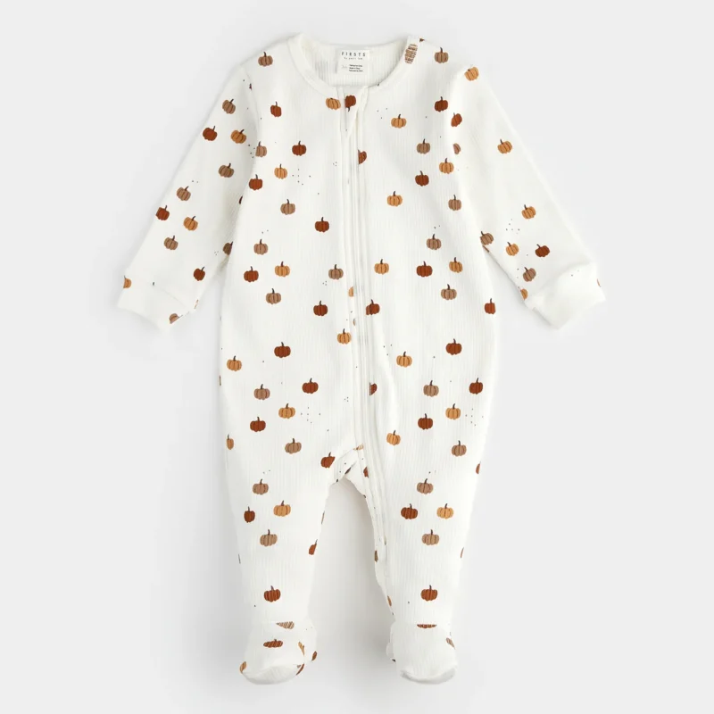 Petit Lem Pumpkin Off-White Footed Sleeper