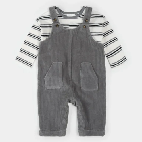 Petit Lem Pearl Blue Corduroy Overall Set - Image 3