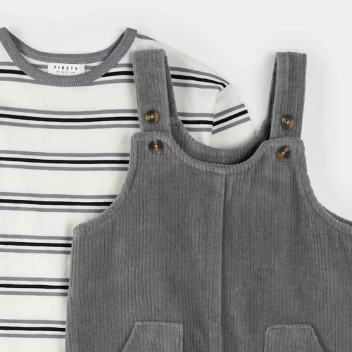 Petit Lem Pearl Blue Corduroy Overall Set - Image 2